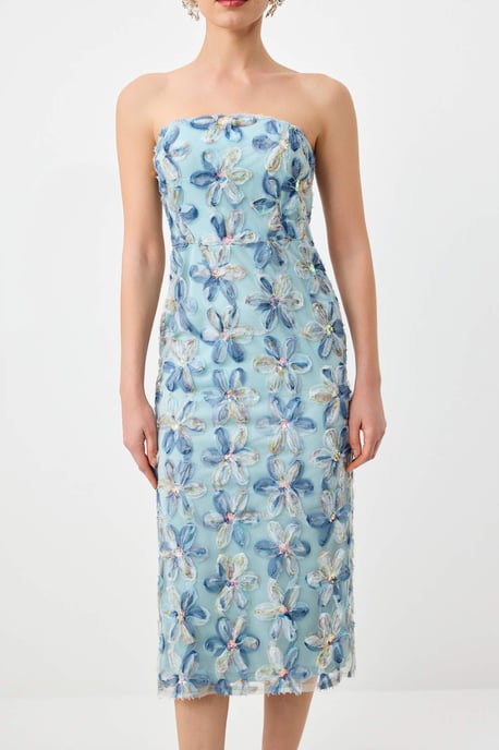 TRENDYOLMİLLA Women's Blue Floral Midi Sleeveless Shift Dresses - Image 2