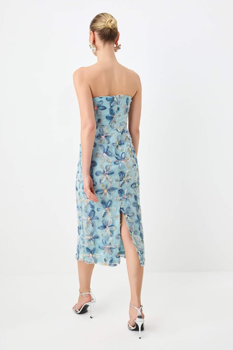 TRENDYOLMİLLA Women's Blue Floral Midi Sleeveless Shift Dresses - Image 3