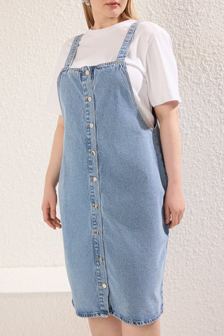 Trendyol Curve Dam Blå Enfärgad Midi Ärmlös Casual Väst Plus size Klänning - Image 2