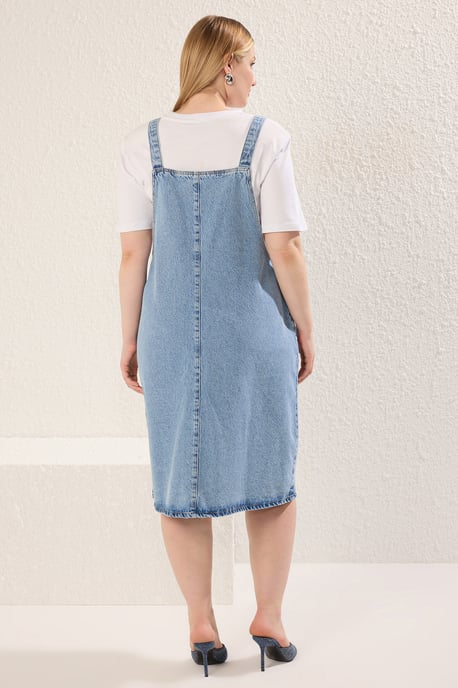 Trendyol Curve Dam Blå Enfärgad Midi Ärmlös Casual Väst Plus size Klänning - Image 4