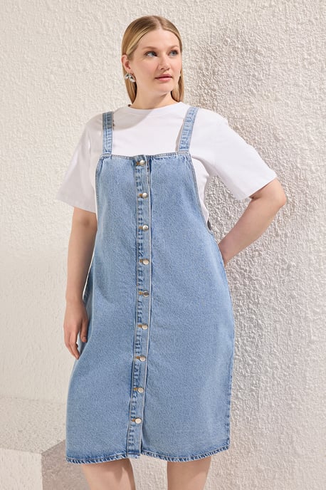 Trendyol Curve Dam Blå Enfärgad Midi Ärmlös Casual Väst Plus size Klänning - Image 6
