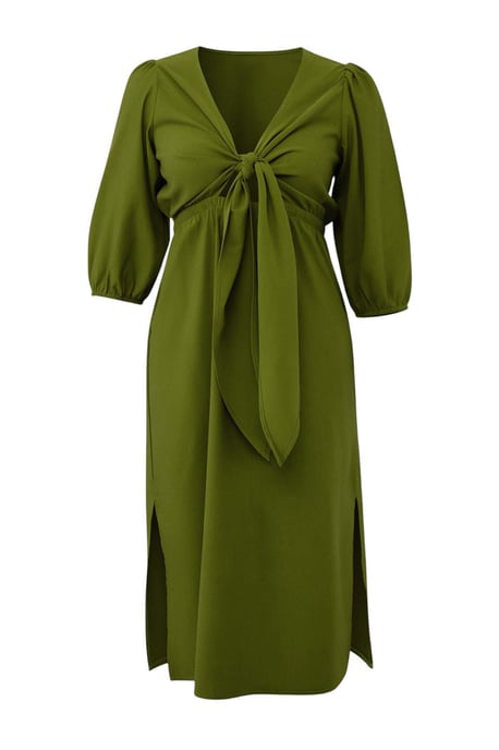 Trendyol Curve Dam Grön Enfärgad Midi Trekvartsärm Casual A-linje Plus size Klänning - Image 3