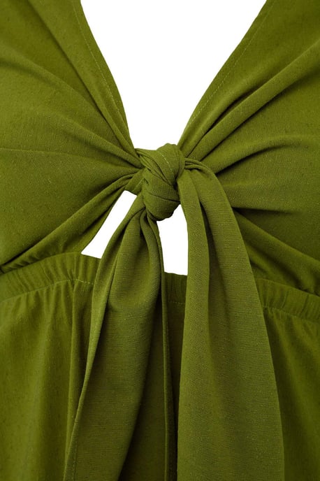 Trendyol Curve Dam Grön Enfärgad Midi Trekvartsärm Casual A-linje Plus size Klänning - Image 4