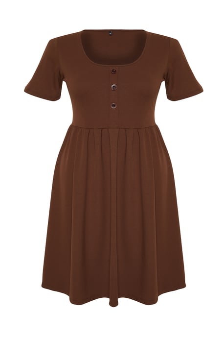 Trendyol Curve Dam Brun Enfärgad Midi Kort Casual A-linje Plus size Klänning - Image 5