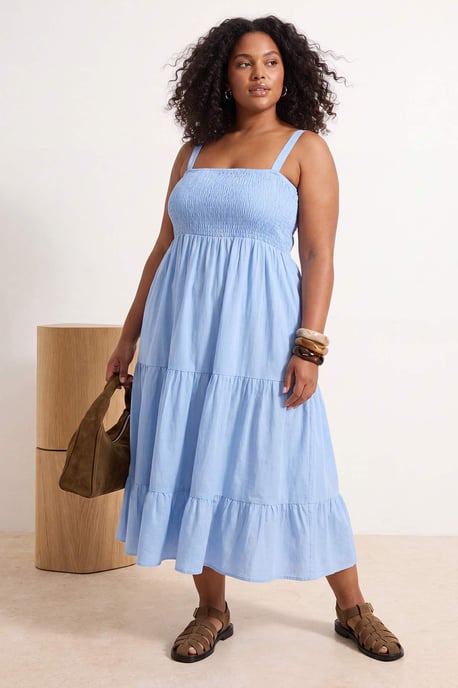 Trendyol Curve Dam Blå Enfärgad Midi Ärmlös Kväll / Vardag Skater Plus size Klänning - Image 2