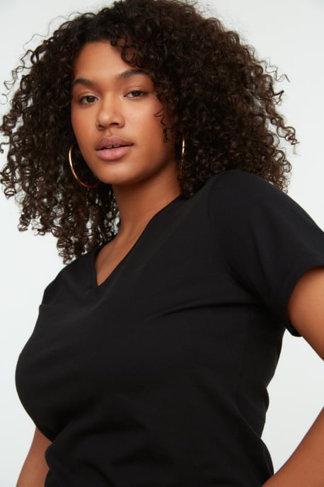 Trendyol Curve Dam Svart Enfärgad Midi Kort Casual Rak Plus size Klänning - Image 2