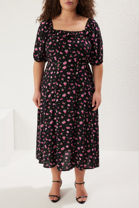 Trendyol Curve Dam Svart Prickig Midi Kort Casual A-linje Plus size Klänning - Image 2