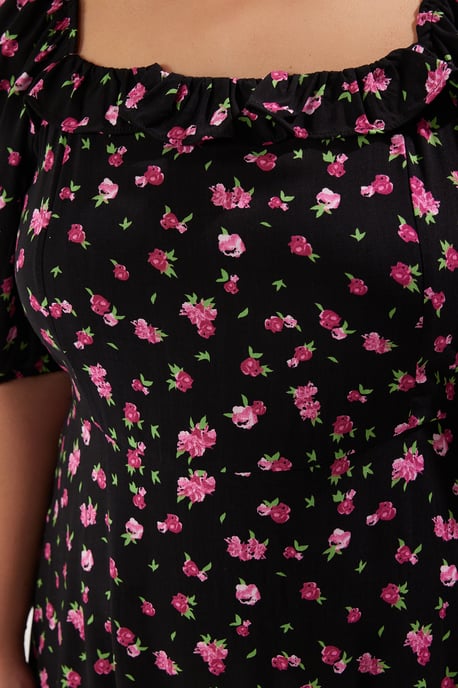 Trendyol Curve Dam Svart Prickig Midi Kort Casual A-linje Plus size Klänning - Image 3