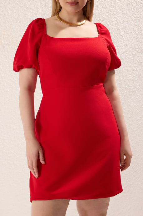 Trendyol Curve Dam Röd Enfärgad Kort / Mini Kort Casual A-linje Plus size Klänning - Image 2