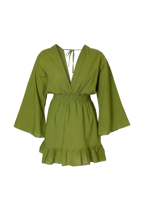Trendyol Curve Dam Grön Enfärgad Kort / Mini Lång Strandkläder Skater Plus size Klänning - Image 3