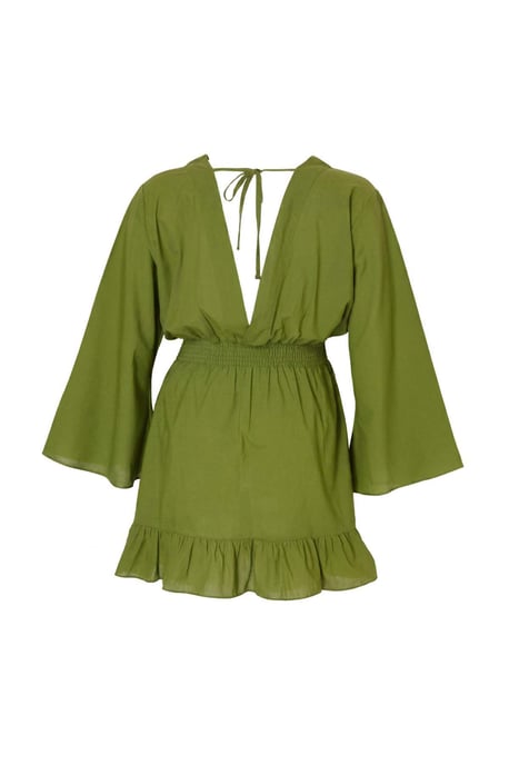 Trendyol Curve Dam Grön Enfärgad Kort / Mini Lång Strandkläder Skater Plus size Klänning - Image 5