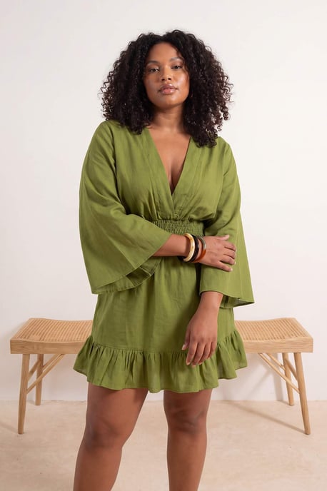 Trendyol Curve Dam Grön Enfärgad Kort / Mini Lång Strandkläder Skater Plus size Klänning - Image 6