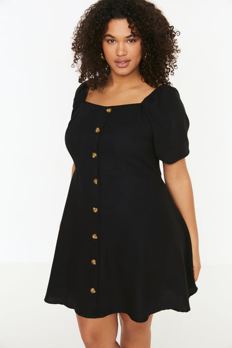 Trendyol Curve Dam Svart Enfärgad Kort / Mini Kort Casual A-linje Plus size Klänning - Image 2