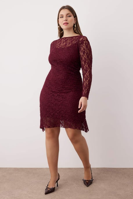 Trendyol Curve Dam Lila Enfärgad Kort / Mini Lång Casual A-linje Plus size Klänning - Image 6