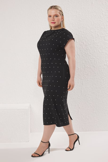 Trendyol Curve Dam Svart Enfärgad Kort / Mini Ärmlös Elegant/Kväll A-linje Plus size Klänning - Image 4