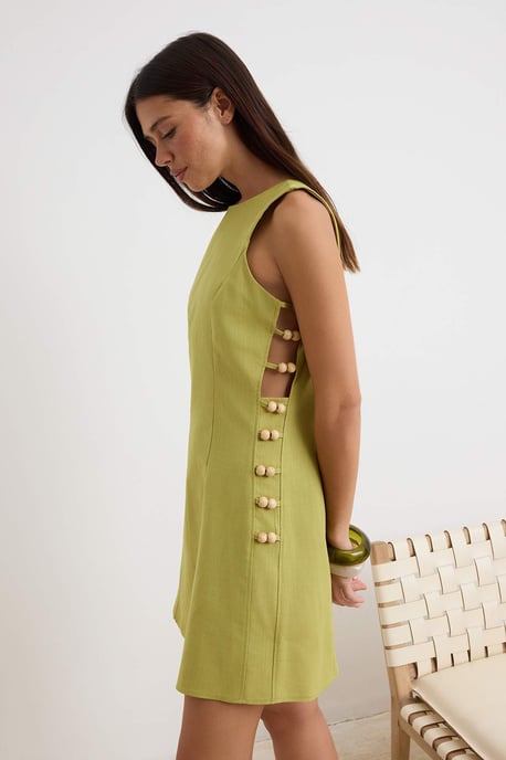 TRENDYOLMİLLA Women's Green Plain Short / Mini Sleeveless A-line Dresses - Image 3