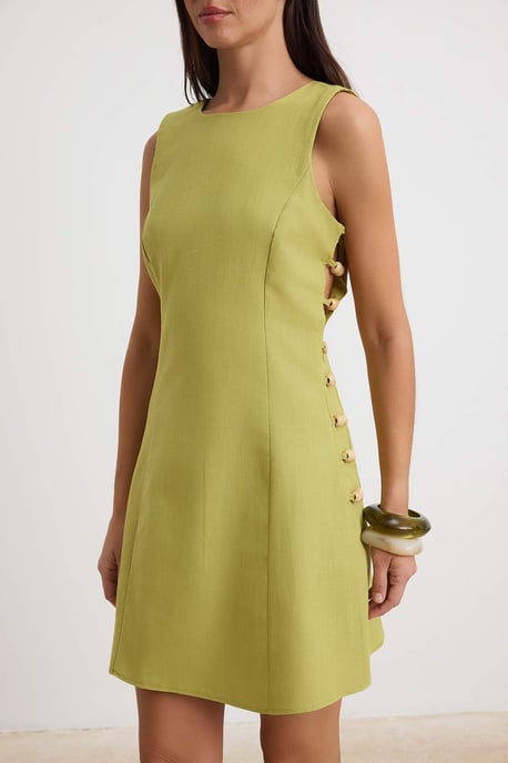 TRENDYOLMİLLA Women's Green Plain Short / Mini Sleeveless A-line Dresses - Image 4