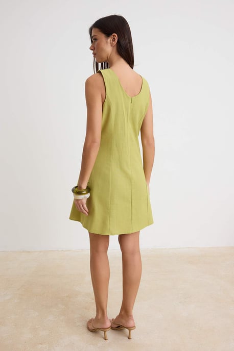 TRENDYOLMİLLA Women's Green Plain Short / Mini Sleeveless A-line Dresses - Image 5