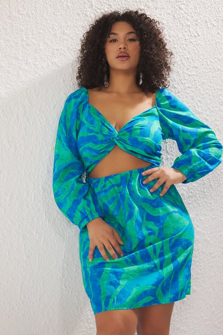 Trendyol Curve Dam Flerfärgad Grafiskt Kort / Mini Lång Strandkläder Rak Plus size Klänning - Image 1