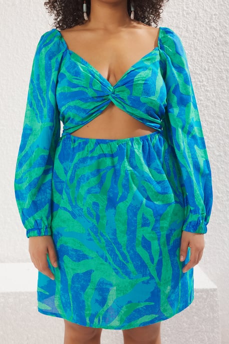 Trendyol Curve Dam Flerfärgad Grafiskt Kort / Mini Lång Strandkläder Rak Plus size Klänning - Image 2