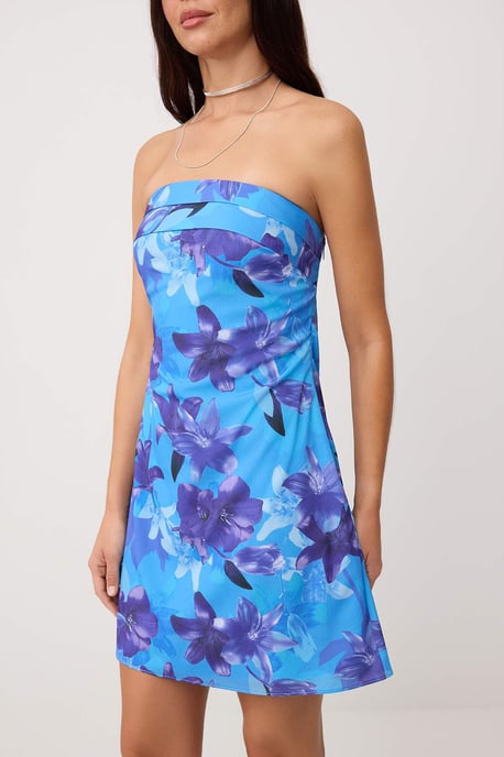 TRENDYOLMİLLA Women's Blue Floral Short / Mini Sleeveless Bodycon Dresses - Image 2