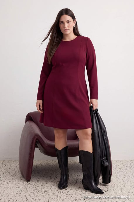Trendyol Curve Dam Lila Enfärgad Kort / Mini Lång A-linje Plus size Klänning - Image 1