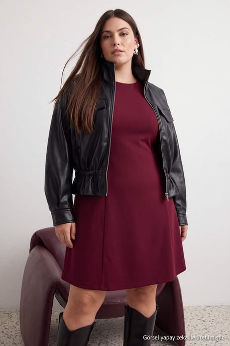 Trendyol Curve Dam Lila Enfärgad Kort / Mini Lång A-linje Plus size Klänning - Image 2