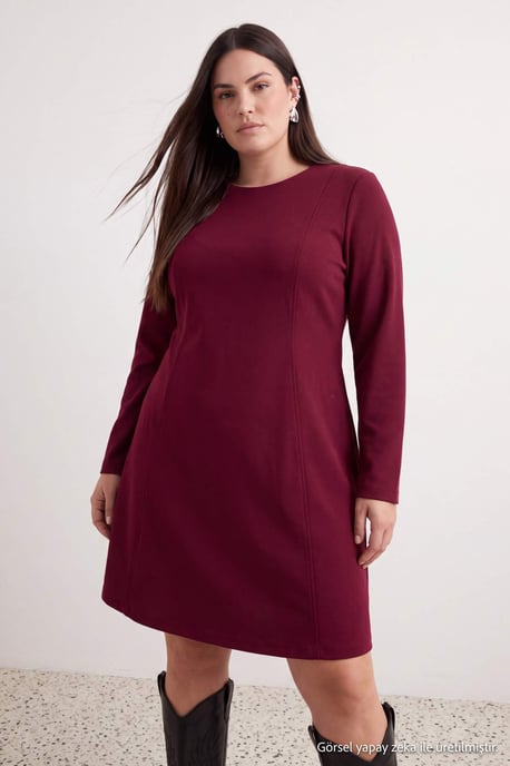 Trendyol Curve Dam Lila Enfärgad Kort / Mini Lång A-linje Plus size Klänning - Image 6