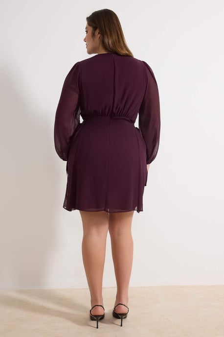 Trendyol Curve Dam Lila Enfärgad Kort / Mini Lång Kväll / Vardag Skater Plus size Klänning - Image 3