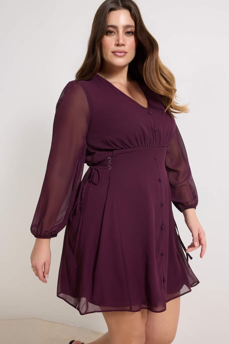 Trendyol Curve Dam Lila Enfärgad Kort / Mini Lång Kväll / Vardag Skater Plus size Klänning - Image 6