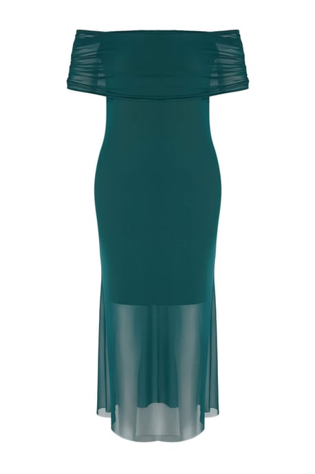 Trendyol Curve Dam Grön Enfärgad Kort / Mini Ärmlös Casual Bodycon Plus size Klänning - Image 5