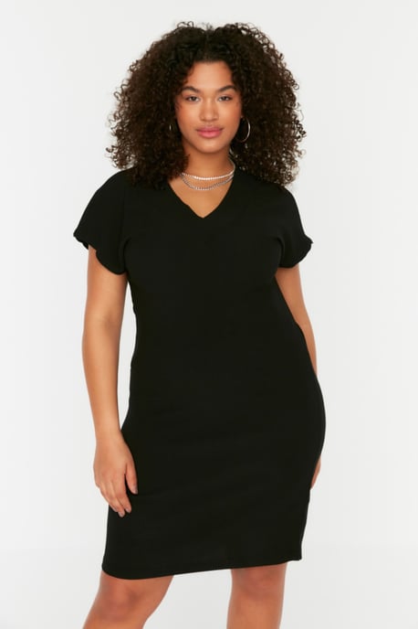 Trendyol Curve Dam Svart Enfärgad Kort / Mini Kort Elegant/Kväll Rak Plus size Klänning - Image 2