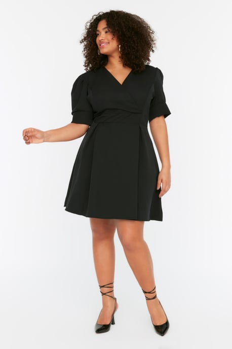 Trendyol Curve Dam Svart Enfärgad Kort / Mini Kort Kväll / Vardag A-linje Plus size Klänning - Image 6