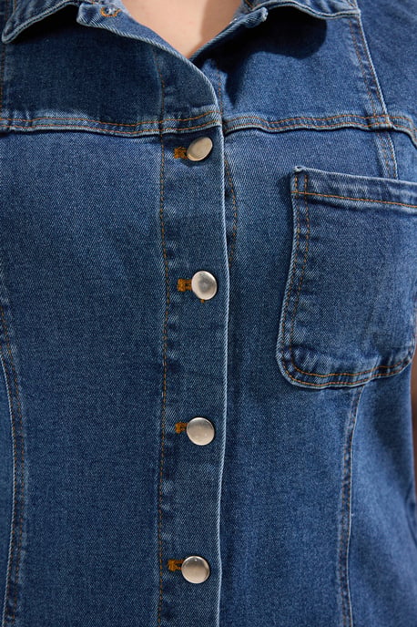 Trendyol Curve Dam Blå Enfärgad Kort / Mini Ärmlös Casual Rak Plus size Klänning - Image 3