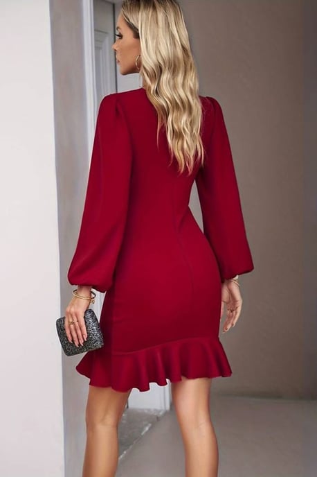 TRENDYOLMİLLA Women's Red Plain Short / Mini Long Stylish/Night Bodycon Dresses - Image 3