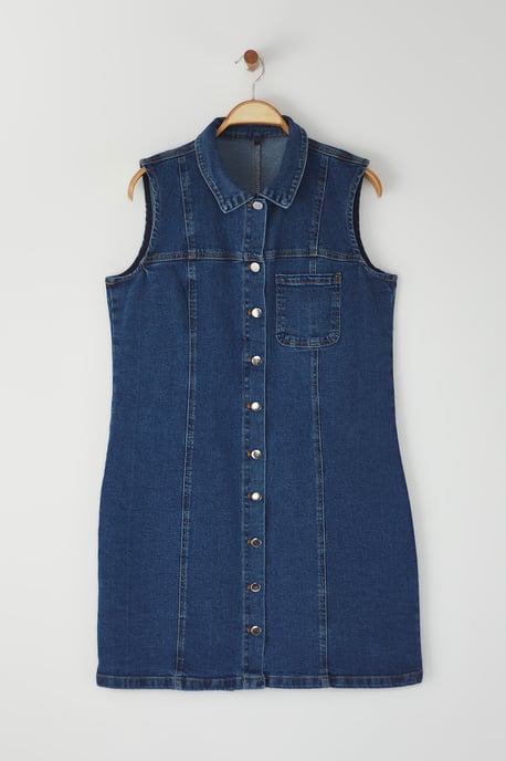 Trendyol Curve Dam Blå Enfärgad Kort / Mini Ärmlös Casual Rak Plus size Klänning - Image 5