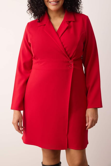 Trendyol Curve Dam Röd Enfärgad Kort / Mini Lång Business Kavaj Klänning Plus size Klänning - Image 2