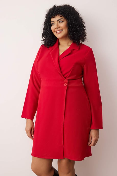 Trendyol Curve Dam Röd Enfärgad Kort / Mini Lång Business Kavaj Klänning Plus size Klänning - Image 6