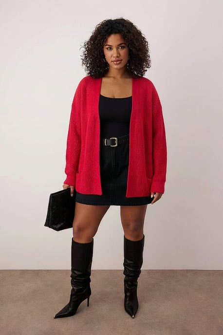 Trendyol Curve Dam Röd Enfärgad Lång Regular fit Plus size Koftor - Image 4
