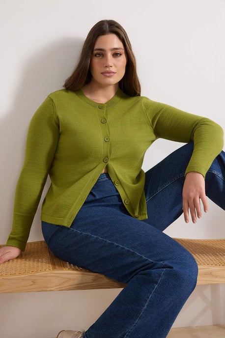 Trendyol Curve Dam Grön Enfärgad Lång Regular fit Plus size Koftor - Image 1