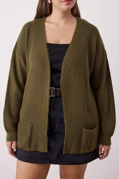 Trendyol Curve Dam Khaki Enfärgad Lång Regular fit Plus size Koftor - Image 2