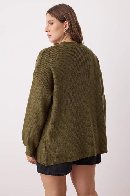 Trendyol Curve Dam Khaki Enfärgad Lång Regular fit Plus size Koftor - Image 3