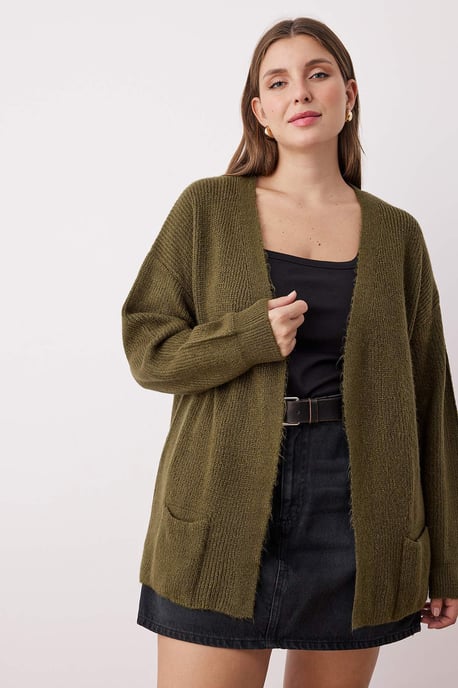 Trendyol Curve Dam Khaki Enfärgad Lång Regular fit Plus size Koftor - Image 6