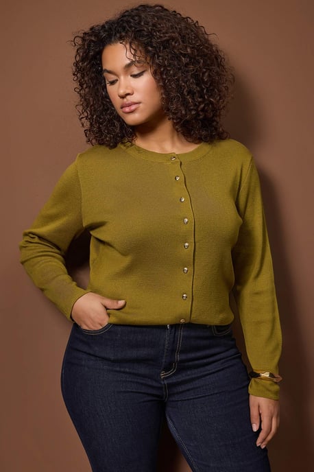 Trendyol Curve Dam Grön Enfärgad Lång Regular fit Plus size Koftor - Image 1