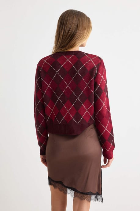 TRENDYOLMİLLA Dames Paars Geruit Driekwart mouw Regular fit Vesten - Image 3