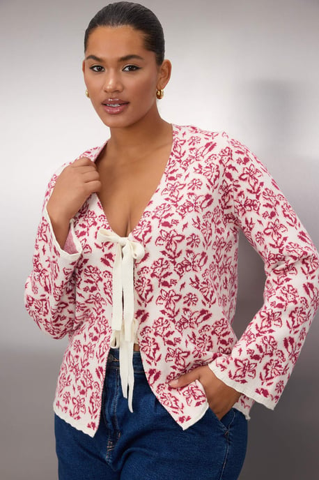 Trendyol Curve Dam Rosa Blommig Lång Regular fit Plus size Koftor - Image 1