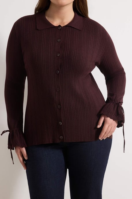 Trendyol Curve Dam Vinröd Enfärgad Lång Figursydd Plus size Koftor - Image 2