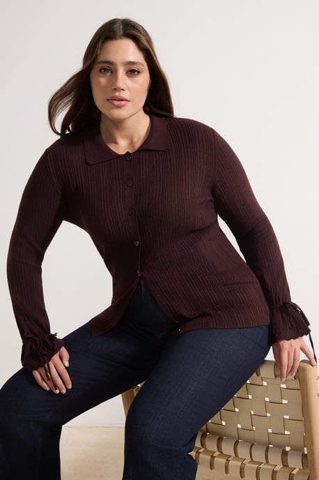 Trendyol Curve Dam Vinröd Enfärgad Lång Figursydd Plus size Koftor - Image 6