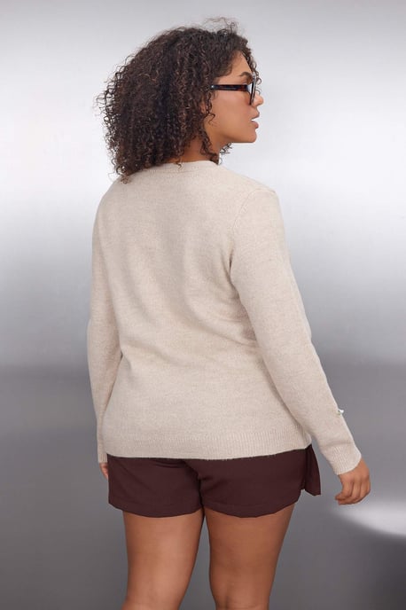 Trendyol Curve Dam Beige Blommig Lång Regular fit Plus size Koftor - Image 3