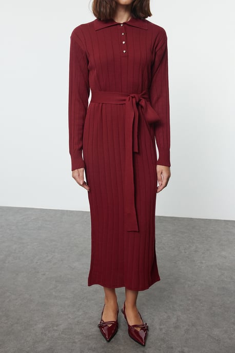 Trendyol Modest Dames Bordeaux Effen Maxi Lang Casual Recht Modest Jurken - Image 2